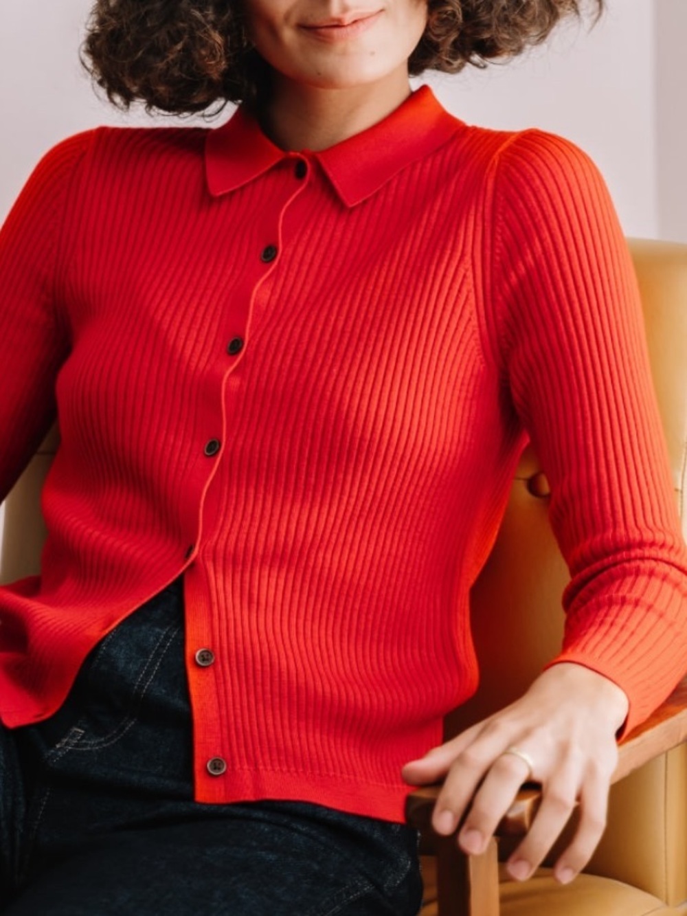 UNIQLO extra fine merino ribbed polo cardigan S wool sweater holiday Christmas